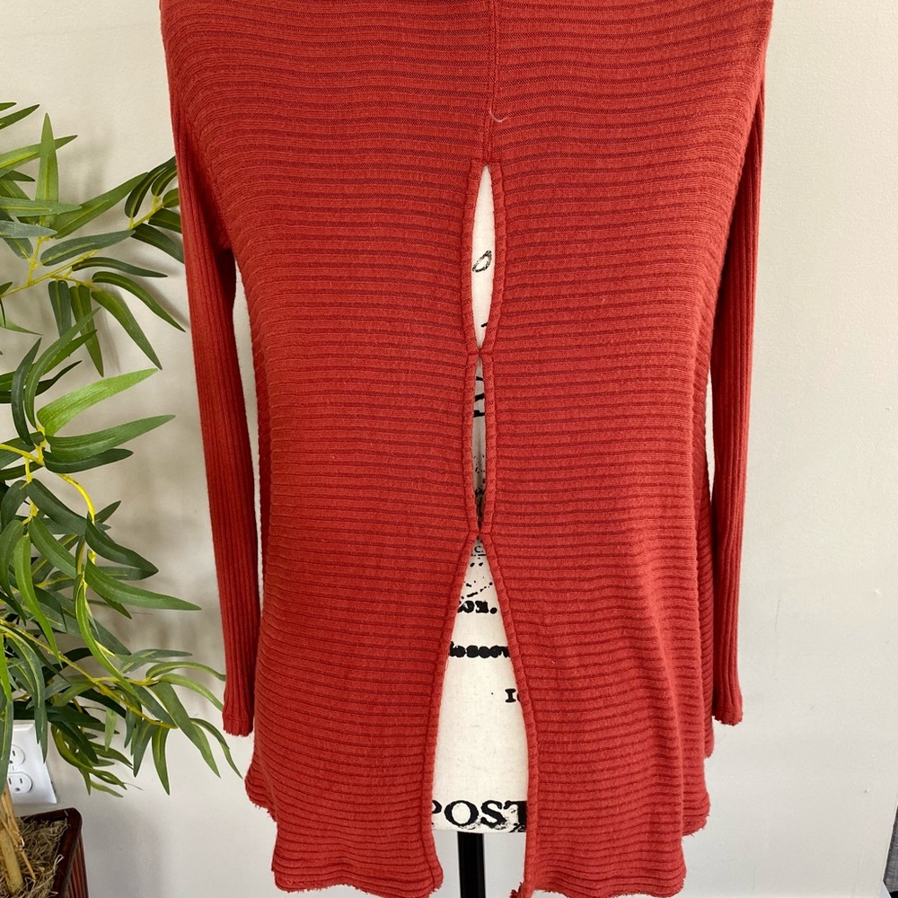 Free People Lover Rust Ribbed Split Back Pullover - image 6